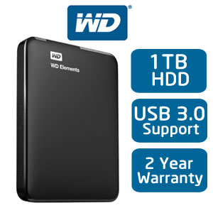 Photo of Western Digital Elements 1TB HDD / 2.5" / USB 3.0 External Hard Drive / WDBUZG0010BBK-WESN / Black