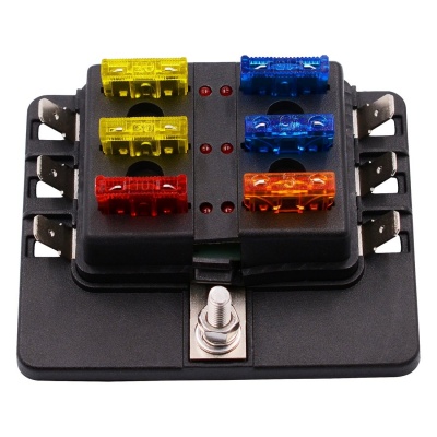 Photo of SDP 1" 6 Out Fuse Box PC Terminal Block Fuse Holder Kits with LED Warning Indicator for Auto Car Truck Boat