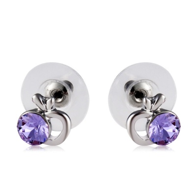 Photo of SDP 1 Pair Stylish Apple-shaped Purple Crystal Studded Earrings
