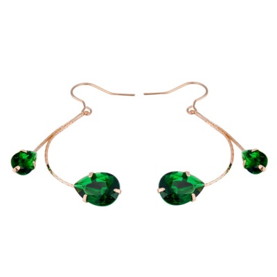 Photo of SDP 1 Pair Green Crystal Gold Pendant Earrings