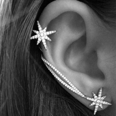 Photo of SDP 1 Pair Ladies Simple Fashion Flash Diamond Asymmetrical Star Snowflake Ear Clips