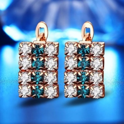 Photo of SDP 1 pair of 18 k gold rectangle shape sterling silver crystal stud earring for women 16*9 mm
