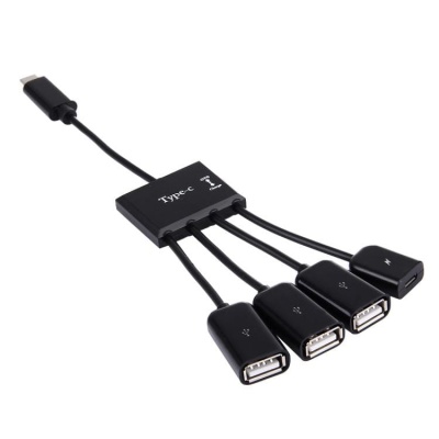 Photo of SUNSKYCH Portable 4" 1 USB-C / Type-C to 3 Ports USB 2.0 OTG HUB Cable with Micro USB Power Supply