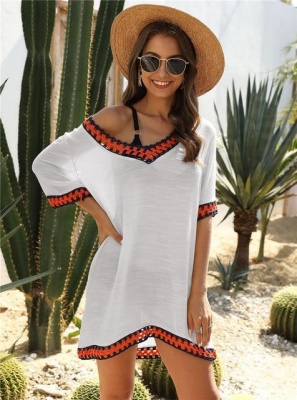 Photo of South African Importers Short Sleeve Beach Dress V-neck Cover Up Ladies White Beachwear 2020 Summer Chiffon Cover-ups