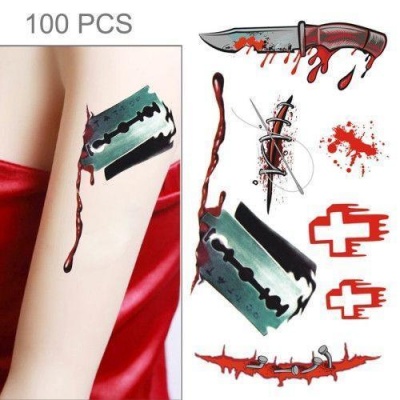 Photo of SDP 100 piecesS Halloween Terror Wound Realistic Blood Injury Scar Temporary Tattoo Sticker