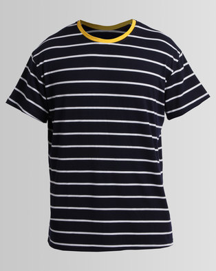 Photo of Unruly Stripe Contrast Oversize Tee Navy/White