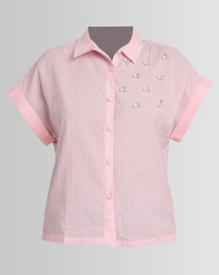 Photo of Legit Boxy Crop Pearl Shirt Pink