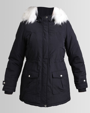 Photo of New Look Faux Fur Trim Hooded Parka Navy