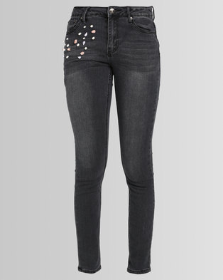 Photo of Pearl & Jewel Embellished Skinny Jeans Black
