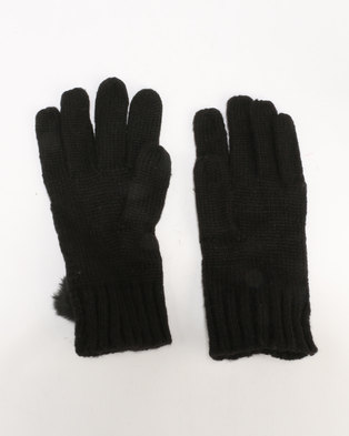 Photo of New Look Cable Faux Fur Pom Gloves Black