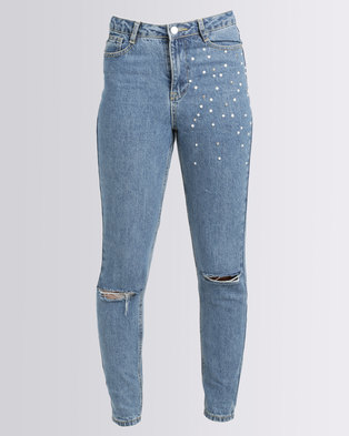 Photo of Brave Soul Mom Jeans With Pearls Light Denim