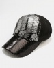 You I You & I Felt Baseball Cap With Sequins Faux Fur & Metallic Paint Black & Silver Photo