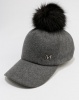 You I You & I Felt Baseball Cap With Faux Fur Pom Pom Grey Photo