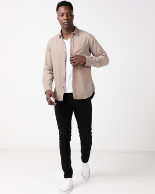 Photo of Silent Theory Costanza Long Sleeve Cord Shirt Beige