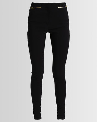 Photo of New Look Long Length Zip Trim Stretch Slim Leg Trousers Black