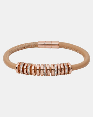 Photo of Fossil Charmed Leather Bracelet Rose Gold-plated