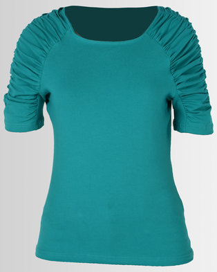 Photo of Utopia Knit Top With Ruched Sleeve Green