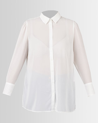 Photo of New Look Curves Chiffon Longline Shirt White
