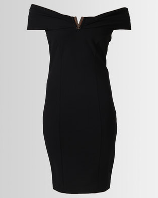Photo of City Goddess London Bardot Midi Dress with Metal Detail Black