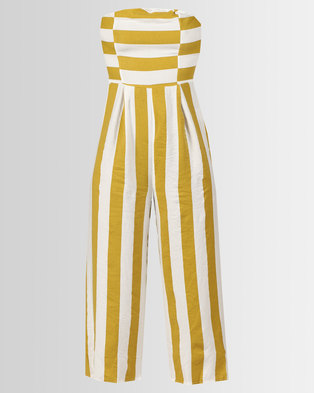 Photo of London Hub Fashion Striped Bandeau Jumpsuit White/Yellow