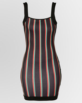 Photo of London Hub Fashion Vertical Striped Sleeveless Bodycon Dress Multi