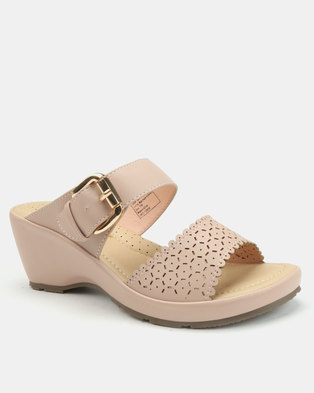 Photo of Bata Comfit Buckle Strap Wedge Mule Pink