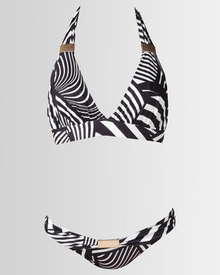 Photo of City Goddess London Abstract Striped Buckle Detail Bikini Set Black/White