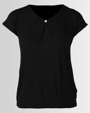 Photo of Assuili William de Faye Pleated Front Top with Diamond Button Black
