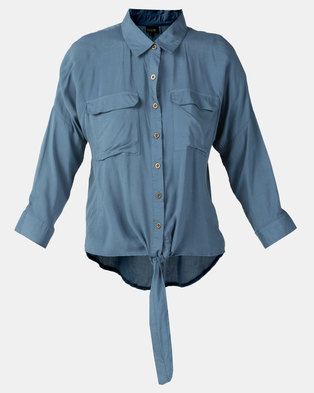 Photo of G Couture Button Down Shirt With Hem Tie Blue