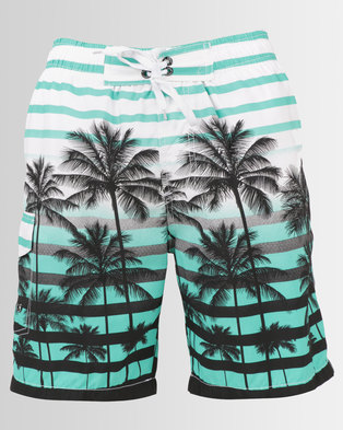 Photo of Utopia Turquoise Palm Print Swim Shorts With Inner Support