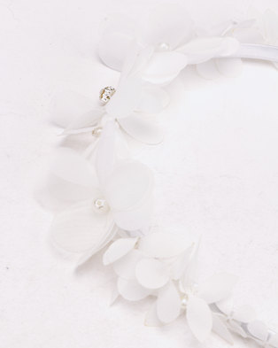 Photo of Jewels and Lace Fabric Flower & Pearls Aliceband White