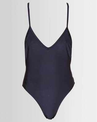 Photo of London Hub Fashion Shiny Navy Swimsuit With D Ring Detail Navy