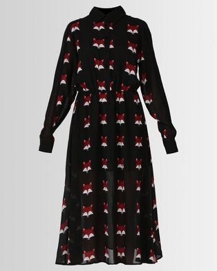 Photo of Liquorish Fox Print Midi Dress Black