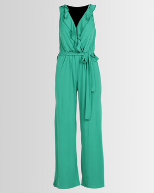 Photo of Utopia Knit Ruffle Jumpsuit With Slits Green