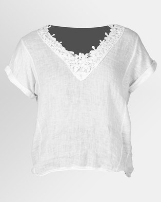 Photo of Assuili William de Faye 100% Linen English Lace Top With V-neck White