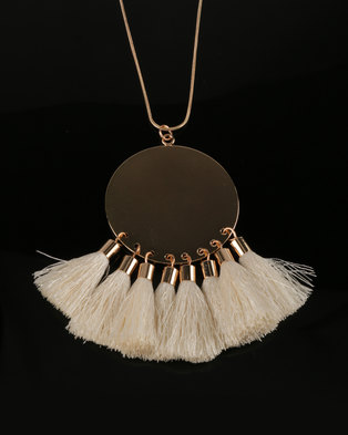 Photo of All Heart Disk and Tassel Necklace White