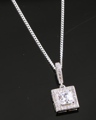 Photo of Silver Bird Cubic Zerconia Square Pendant Necklace Silver-Toned