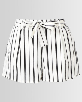 Photo of New Look Stripe High Tie Waist Shorts White