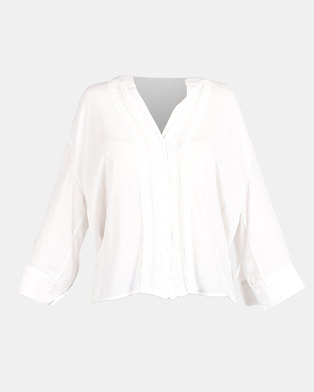 Photo of G Couture Button Down Crochet Inset Blouse White