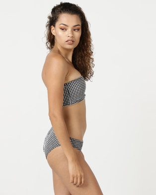 Photo of Brave Soul Gingham Bikini Top With One Shoulder Black/White