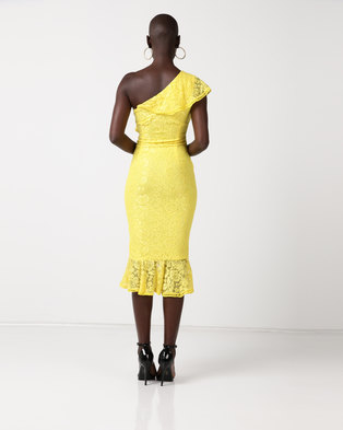 Photo of AX Paris Lace One Shoulder Frill Detail Midi Dress Yellow