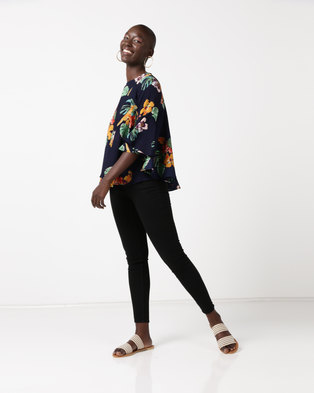 Photo of AX Paris Crop Flared Top Navy Floral