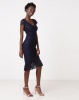 City Goddess London V Neck Lace Midi Dress With Frilled Hem Navy Photo