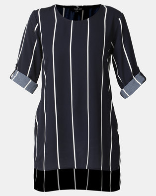 Photo of cathnic By Queenspark cath.nic By Queenspark Stripe High Low Woven Top Navy
