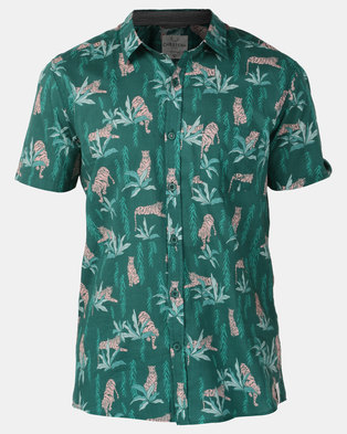 Photo of Chester St Predator Short Sleeve Shirt Green with Pink