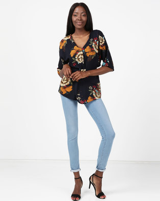 Photo of AX Paris V-Neck Floral Top With Tie Waist Multi