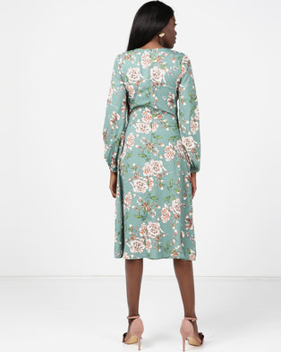 Photo of London Hub Fashion Floral Asymmetric Button Midi Dress Multi