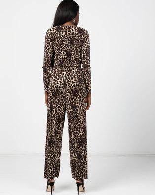 Photo of London Hub Fashion Pliss Wrap Front Jumpsuit Leopard Print