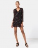 NA-KD Frill Mesh Dress Black/Flower Print Photo
