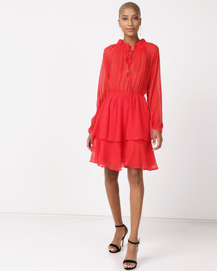 Photo of NA-KD High Frill Neck Dress Red